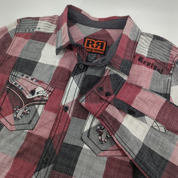 Rock Revival Other - Rock Revival Western Shirt Mens Large Red Plaid Embroidered Designer Button Up